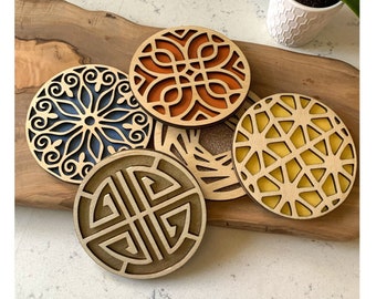 5-Piece Unique Geometric Wood Coasters for Home Decor