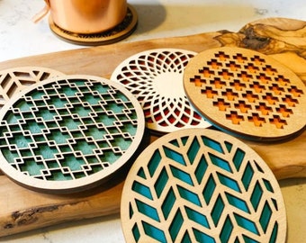 5-Piece Unique Geometric Wood Coasters for Home Decor