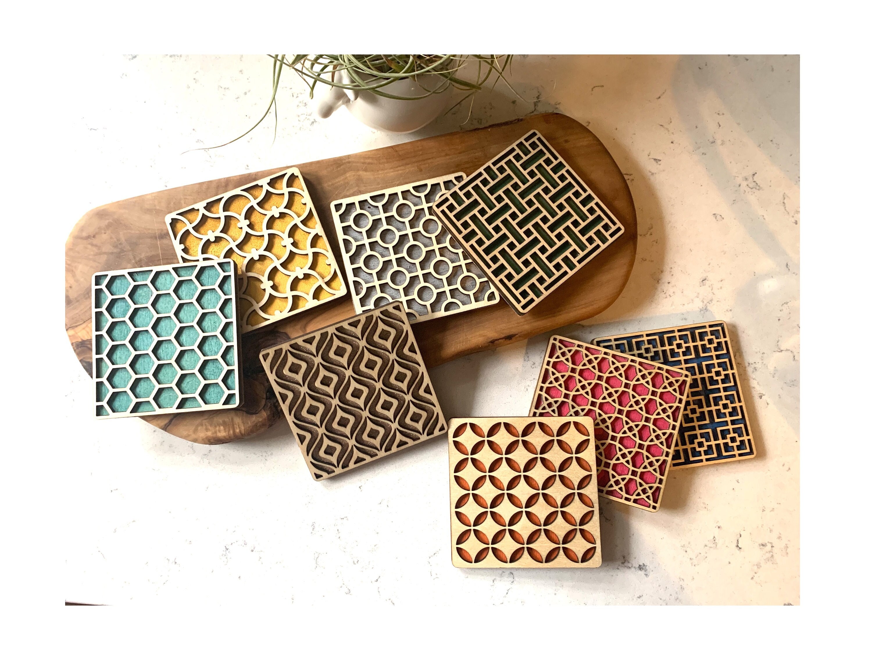 DIY wooden coasters (with geometric colour block design)