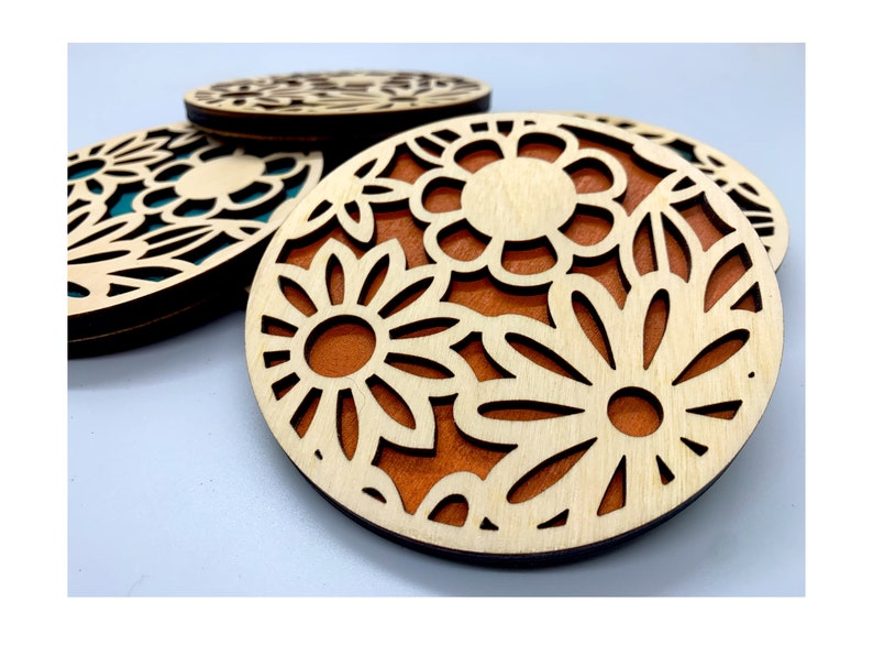 Set of 5 Geometric Coasters With Holdergeometricnew Home Etsy