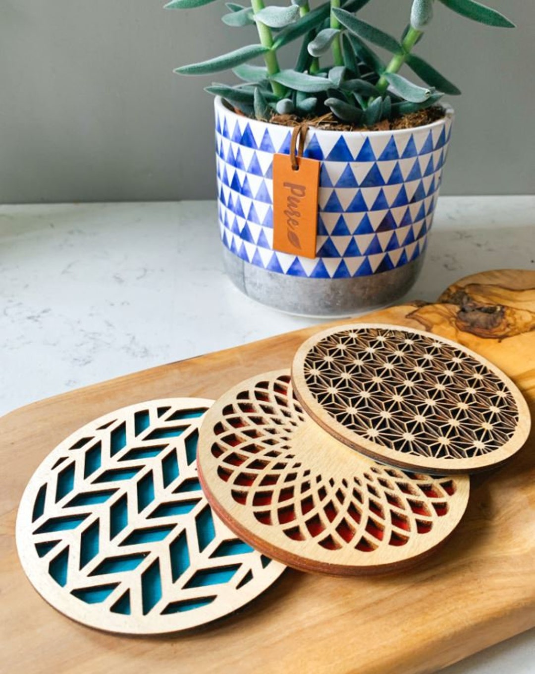 Set of 5 Geometric Coasters With a Pop of Colorhome - Etsy