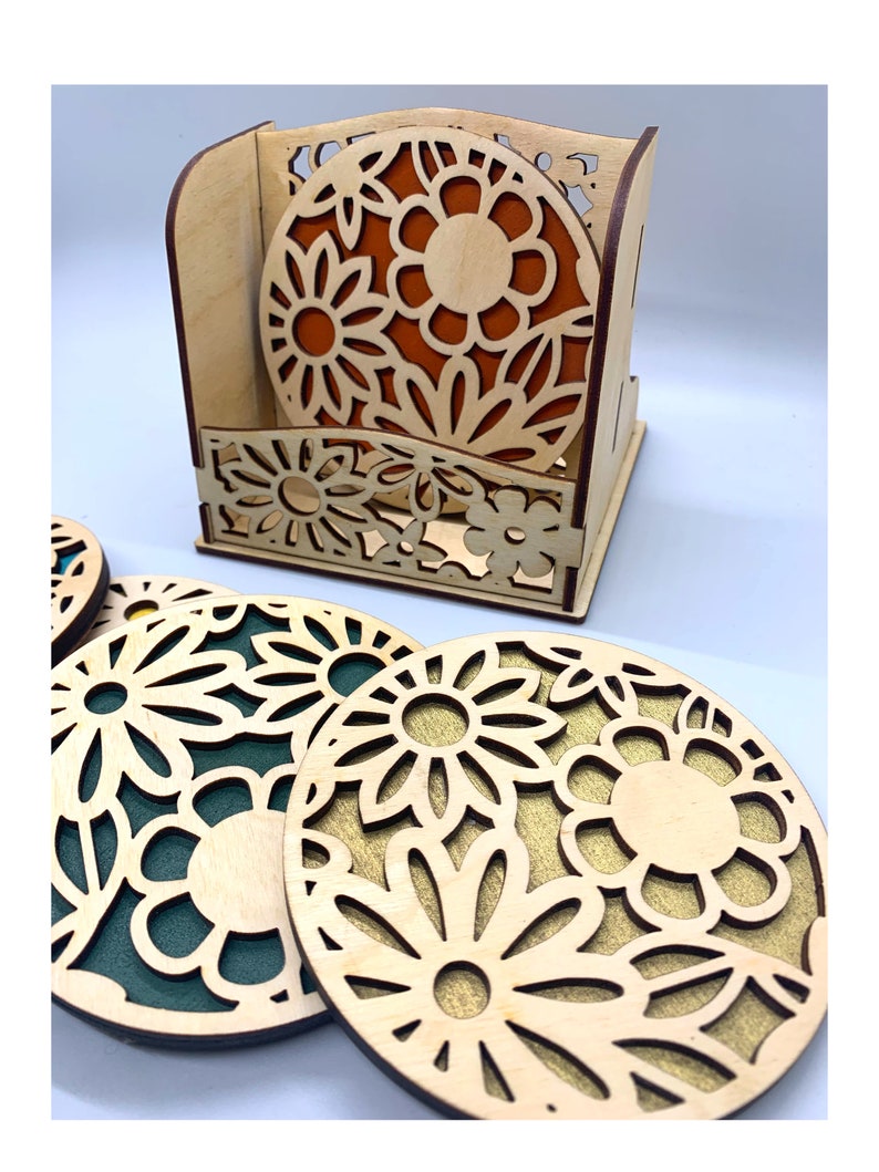 Set of 5 Geometric Coasters With Holdergeometricnew Home Etsy