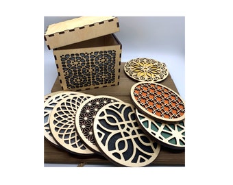 8 Geometric Coasters Box Set,Geometric,New Home Gift,Unique Gifts,Coaster Set,Wood Coasters, Drink Coasters, Housewarming Gift