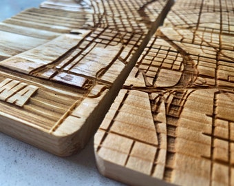 Custom Map Untersetzer Set | Bar Untersetzer | Gravierte Untersetzer | Stadtplan Untersetzer