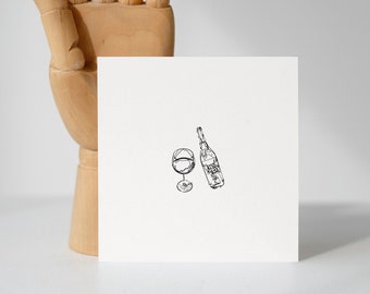 Postcard art, Wine lover, wine glass art, Greeting card, Minimalist Postcatd, Sqaure Postcard, Line art, Cute postcard