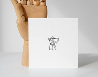 Carte postale à café, petite carte de vœux avec dessin au trait, carte carrée, carte-cadeau, cafetière, dessin au trait, carte postale d’art