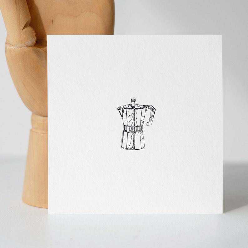 Postcard art, Coffee lover, coffeemaker art, Greeting card, Minimalist Postcatd, Sqaure Postcard, Line art, Cute postcard image 2