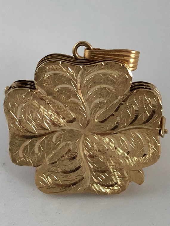 Unique 14K Gold Large Shamrock Locket - image 2