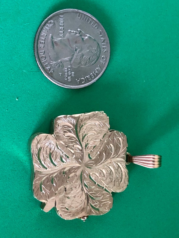 Unique 14K Gold Large Shamrock Locket - image 5