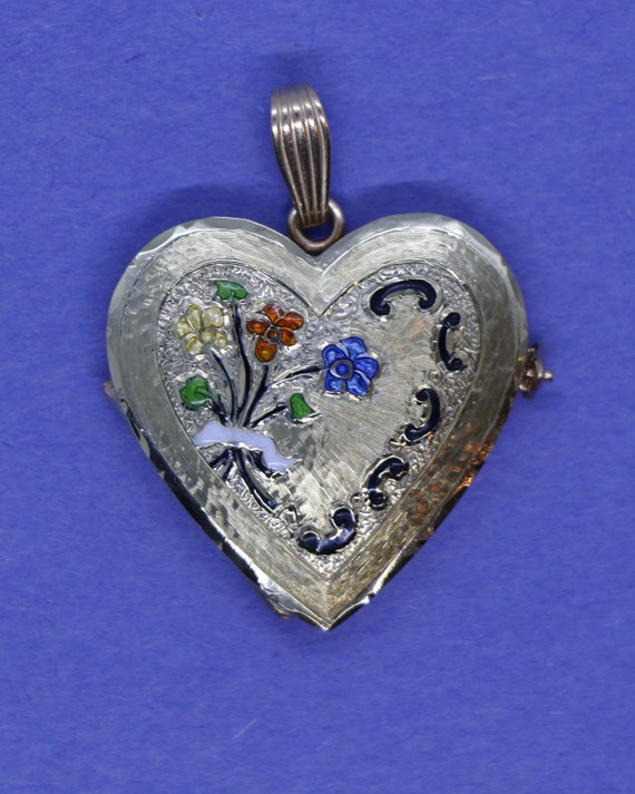 Gold Valentine Heart Locket  with Enamel Forget-Me