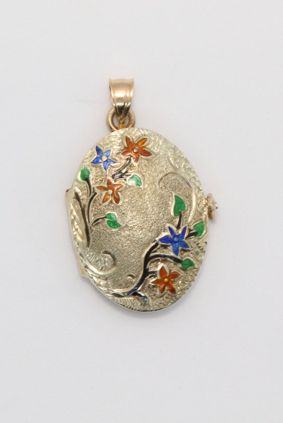 Enamel Floral Oval Locket