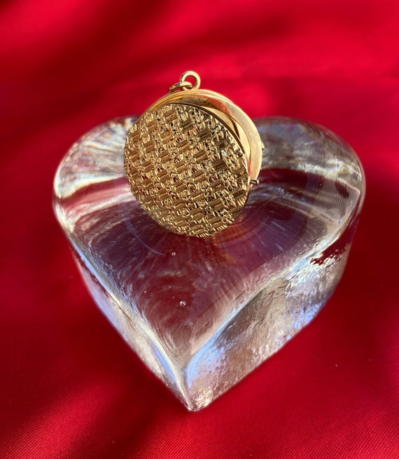 Small Round Locket with Basketweave Design - image 1