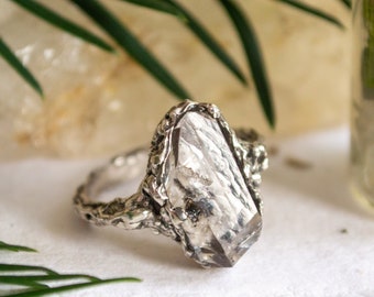 Record Keeper Crystal ring  | Herkimer diamond ring | Silver witch ring | Gift for her | Magical jewelry  | Forest fairy