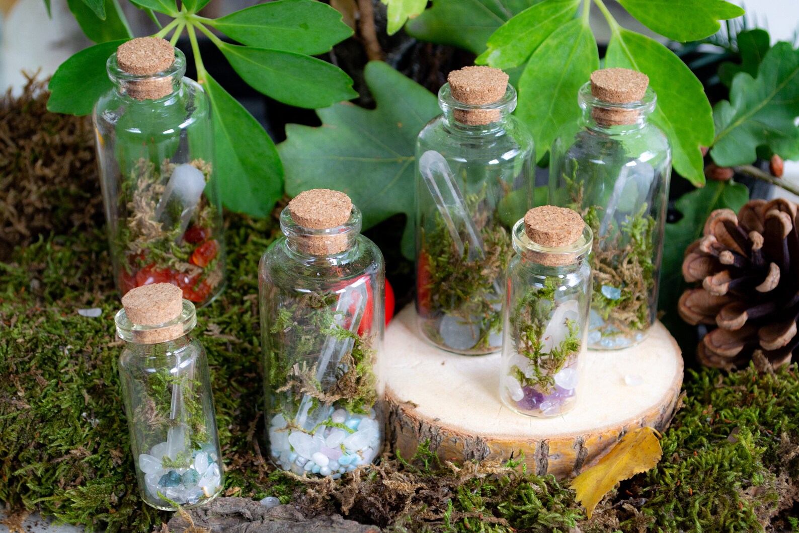 Bottle Terrarium Necklace With Crystals Tiny Wearable Etsy