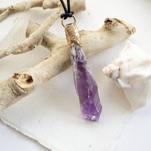 Elestial amethyst necklace | Gold raw amethyst necklace | Root amethyst crystal pendant | Raw amethyst pendant | Big chunky amethyst