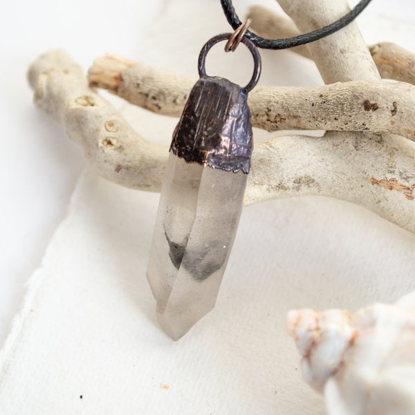 Tibetan phantom quartz necklace | Black phantom crystal | Dark crystal necklace for him | Gift for him | Copper crystal necklace