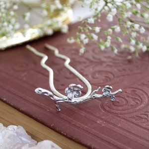 Sterling silver hair fork with tree branch | Solid silver hair pin | Cherry blossom branch | Bridal hair pin | Silver hair accessories