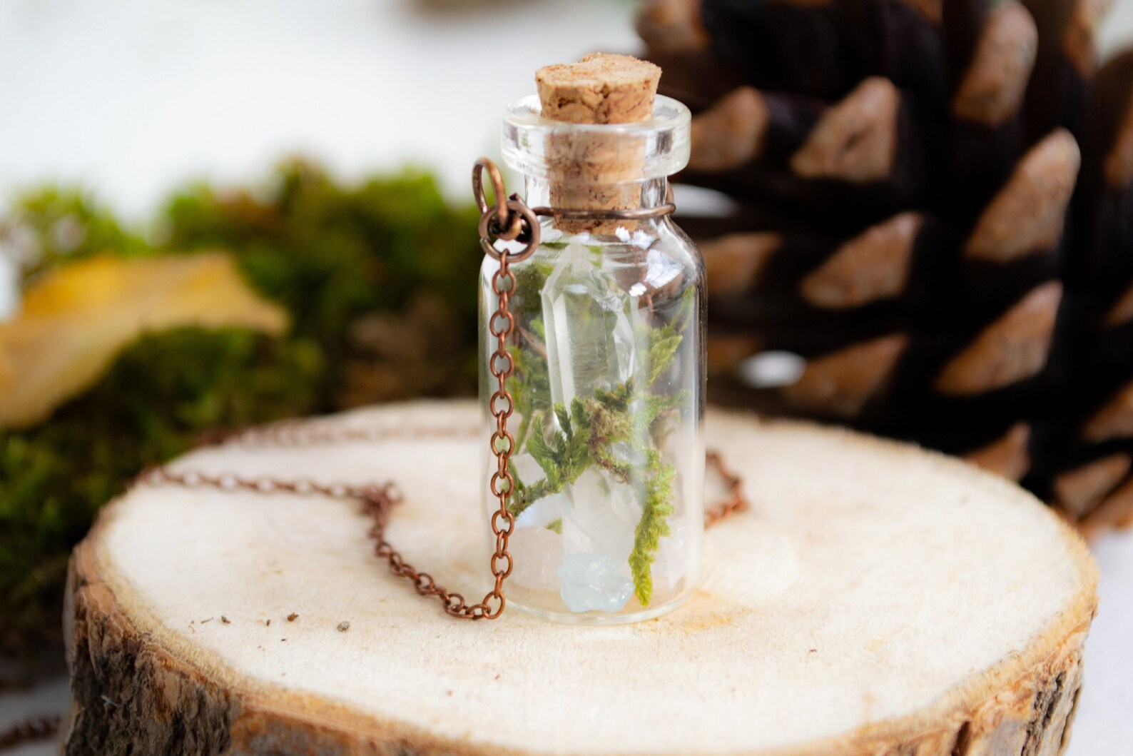Bottle Terrarium Necklace With Crystals Tiny Wearable Etsy