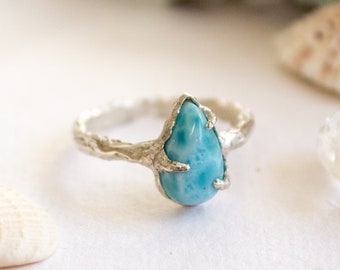 Silver larimar ring | Larimar drop ring | Gift for her | Mermaid engagement ring | Larimar engagement ring | Fairy engagement ring