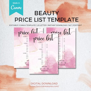 CANVA, Price List Template, Small Business Price List, Editable Price Sheet, Pricing List, Salon Price List, Price List Digital Download