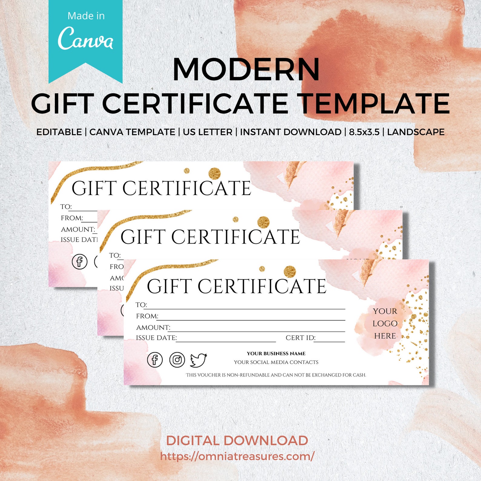 Canva Gift Certificate Template Small Business Voucher Etsy