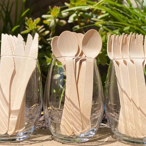 300 Wooden Cutlery pack // Eco-friendly Spoons Forks and Knives // Tableware// Table decoration // Picnic cutlery // Birthday Parties image 1