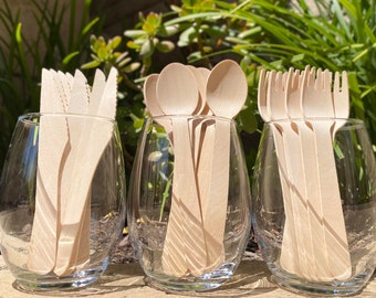 300 Wooden Cutlery pack // Eco-friendly Spoons Forks and Knives // Tableware// Table decoration // Picnic cutlery // Birthday Parties