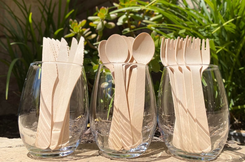 300 Wooden Cutlery pack // Eco-friendly Spoons Forks and Knives // Tableware// Table decoration // Picnic cutlery // Birthday Parties image 1