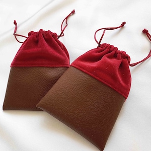Leather and Velvet Gift Bags Jewellery Pouches 12cm x 14cm , Small Drawstring  Thick Soft High Quality - (4.8"x 5.5")