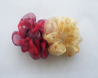 Handmade Sheer Organza Glitter Sequin Filled Hair Scrunchies