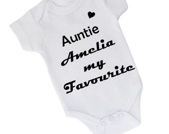 Favourite Auntie/Aunty Personalised Baby Grow /Baby Gift | Custom Baby Vest with Personalised Name | Cute Cotton Bodysuit Baby Grow