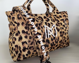 Lined Handbag, Tote Bag, Leopard Pattern, Shoulder Bag, Tote Bag with Handle