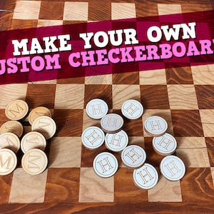 Custom checkerboard, Checkerboard stencil, Checker wood pieces, Checkers game custom, Gift idea, Gift checkers, DIY set checkers