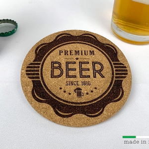 2 COASTER BEER, Cork Coasters, 2 Pieces Included, Gift for Him, Farmhouse Decor, Engraved Coaster, Gift for Man, Bar Coaster, Coasters Set