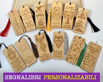 2 Segnalibri personalizzabili, Segnalibri in legno, Tema Wiccan, Segnalibri con frase, Seganlibri Ouija