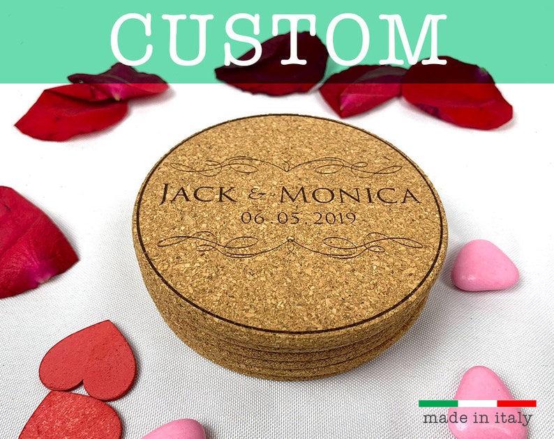 Wedding Favor Rustic Wedding Favor 2 Custom Wedding Coasters Housewarming Gift Cork Coasters Personalized Coasters Bridal Shower
