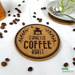 2 Coffee Coasters, Cork Coasters, Coffee Cork Coaster, Housewarming Gift, 2 Pieces Included, Engraved Coaster, Coasters Set, Custom Coaster