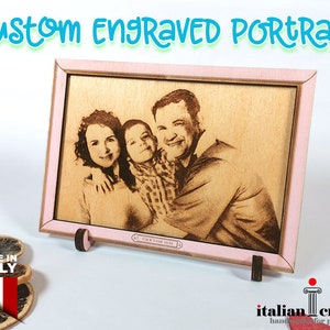 Wood Family Portrait, Photo Engraved Portrait, Custom Name Portrait, Classic Frame Portrait, Photo Engraved, Engraved Plaque, Gift Idea