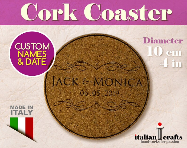 Wedding Favor Rustic Wedding Favor 2 Custom Wedding Coasters Housewarming Gift Cork Coasters Personalized Coasters Bridal Shower