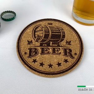 2 COASTER BEER, Cork Coasters, 2 Pieces Included, Gift for Boyfriend, Farmhouse Decor, Engraved Coaster, Gift for Man, Bar Coaster, Coasters
