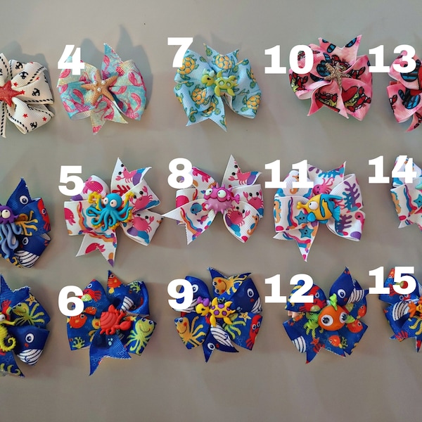 sea creature ribbon hear bows with button centers