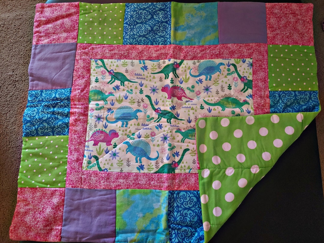 Pink Dinosaur Baby Quilt Pack and Play Quilt Etsy