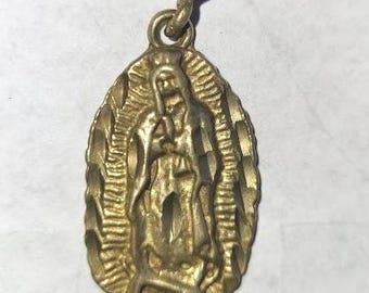 Vintage Mother Mary Pendant, Golden Zinc Copper