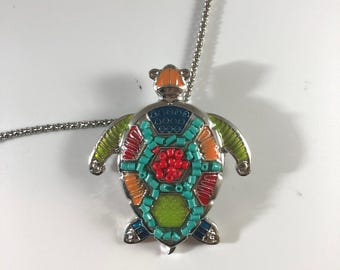 Handcrafted Beaded Turtle Necklace: Red, Green, Blue