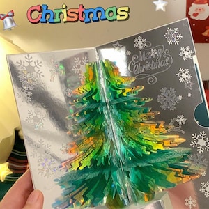 Paquete de 2 tarjetas navideñas emergentes, tarjeta de felicitación navideña con árbol de Navidad y purpurina 3D, con sobre. ENVÍO GRATIS.