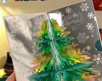 3D Christmas Tree Pop-Up Card, Glitter Holiday Card (Set of 2)