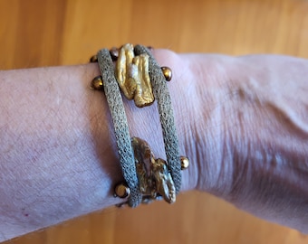 Unisex Woven Mesh Bracelet, Copper Toned Stone Beads