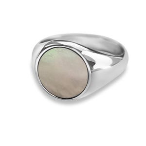 Signet Ring Men Silver handmade ring with stone mother of pearl in 925 sterling silver solid angular polished handmade