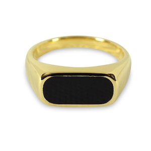 Guldsignetring i 925 sterlingsilver med svart onyx för män: modern, minimalistisk, rektangulär ring, förgylld, som gåva
