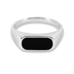 Black Onyx Silver Signet Ring: 925 sterling silver ring, minimalist design, black inlay, polished angular jewelry gift for him